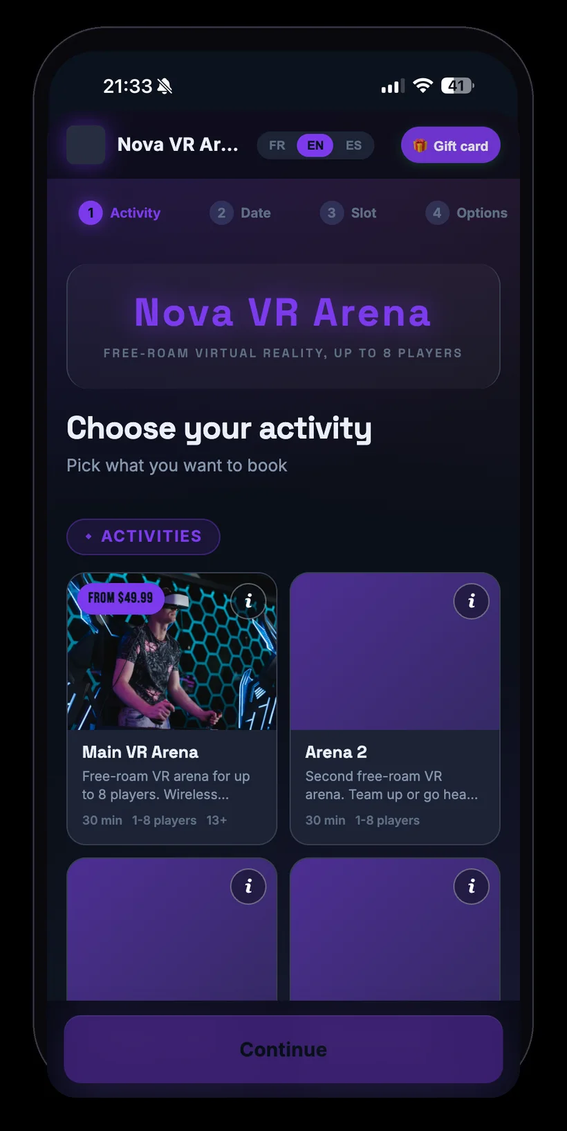 A live Pulzar booking page on iPhone